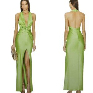 Revolve Khanums Maxi Dress Halter Rhinestone Slit Pear Green NWT Sz Large